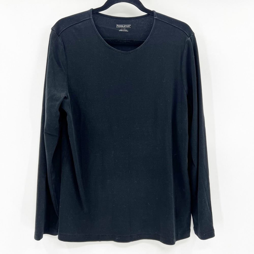 Pendleton Womens Black 100%‎ Cotton Long Sleeve Scoop Neck Tee Shirt Large L